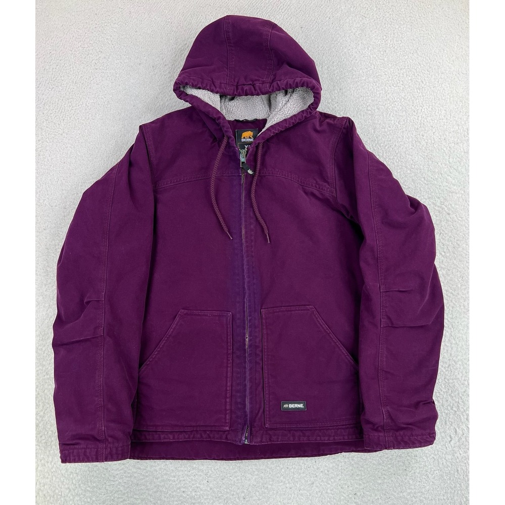 Berne Workwear Jacket Womens XL Purple Hooded Sherpa Lined Canvas WHJ43PLM